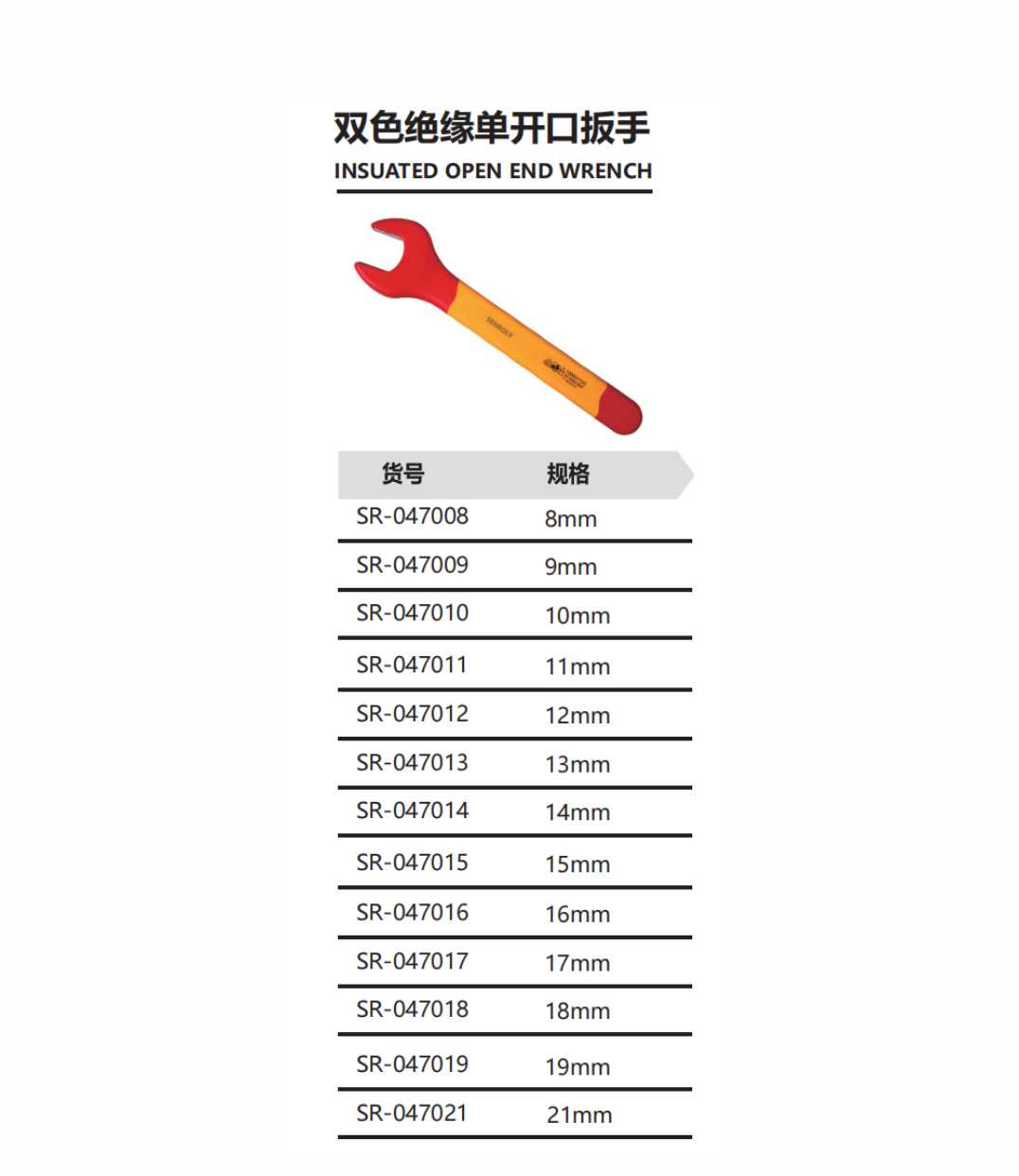 双色绝缘单开口扳手