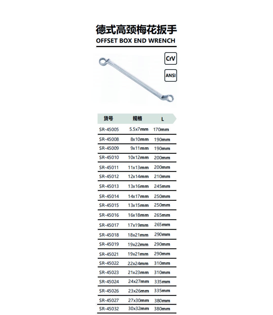 德式高颈梅花扳手