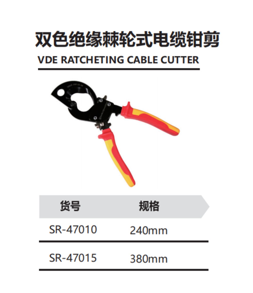 双色绝缘棘轮式电缆钳剪