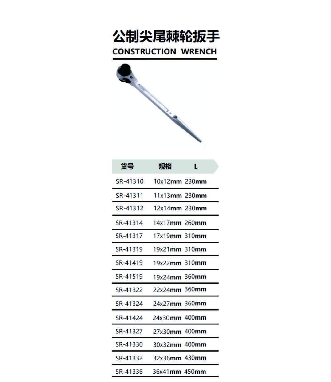 公制尖尾棘轮扳手